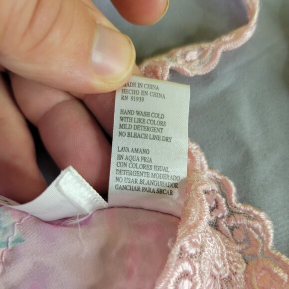 Silkscreen Pink Floral 100% Silk Cami with Lace Size Large Y2K Style - Picture 3 of 6